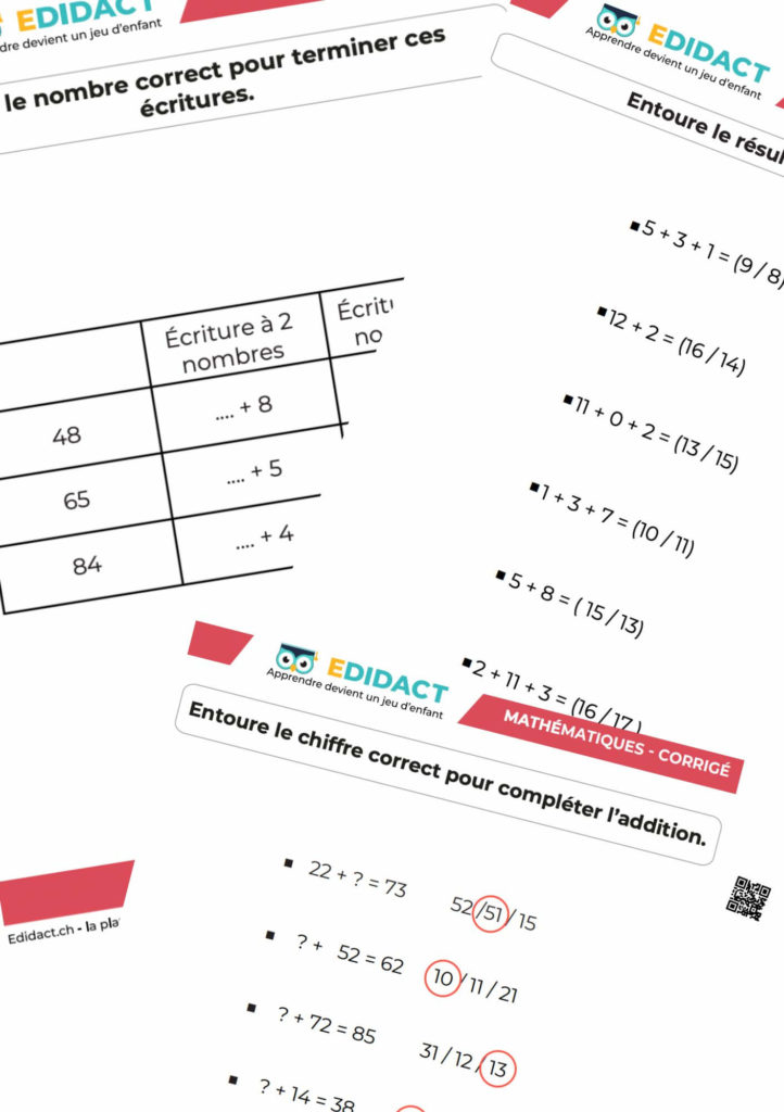 Fiche d'exercices d'addition CP à imprimer en PDF avec calculs simples et illustrations pour enfants