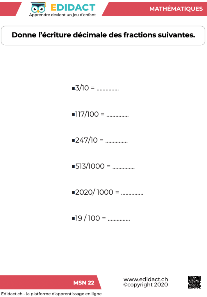 exercices fractions cm2 pdf correction