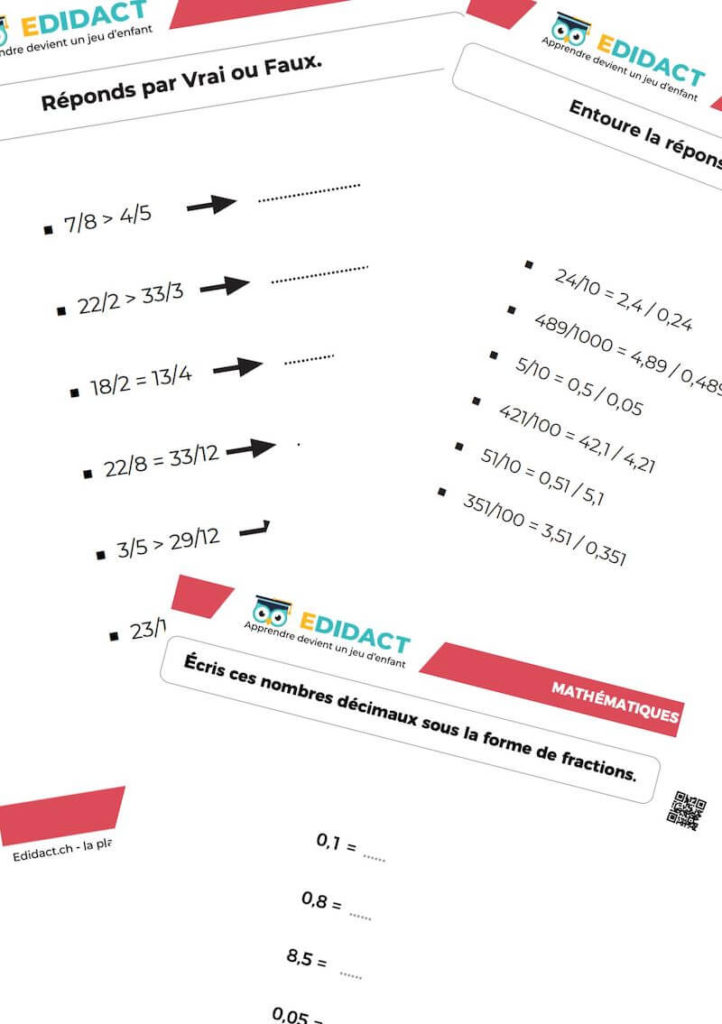 Exemples de fiche avec une évaluation fractions 6ème PDF